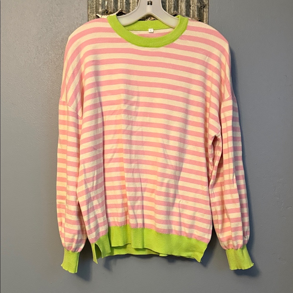 Pink and Green Striped Sweater